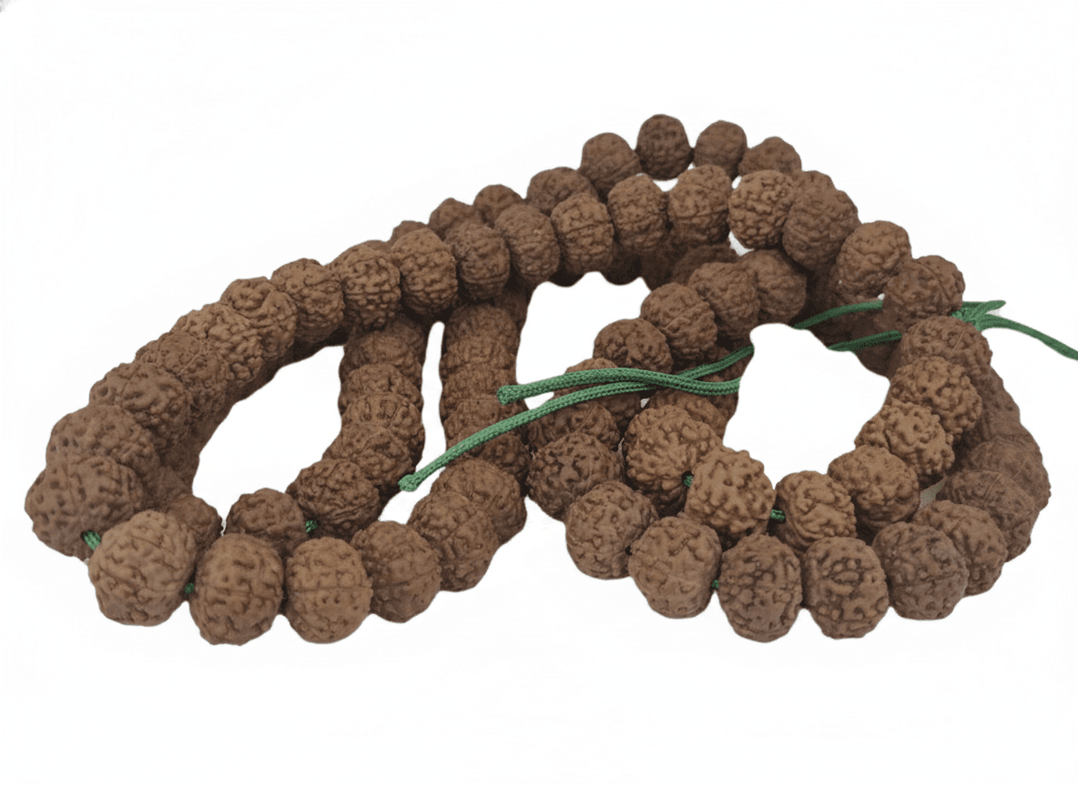 Vòng 7 Mukhi Rudraksha – 108+1 hạt (Nguồn gốc Indonesia, 11–15mm)
