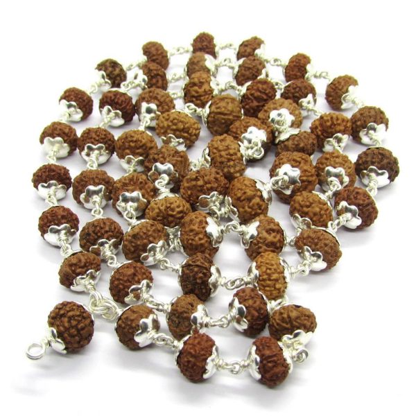 4 Mukhi Indonesian Rudraksha Mala 54 Beads In Silver (12mm-14mm)