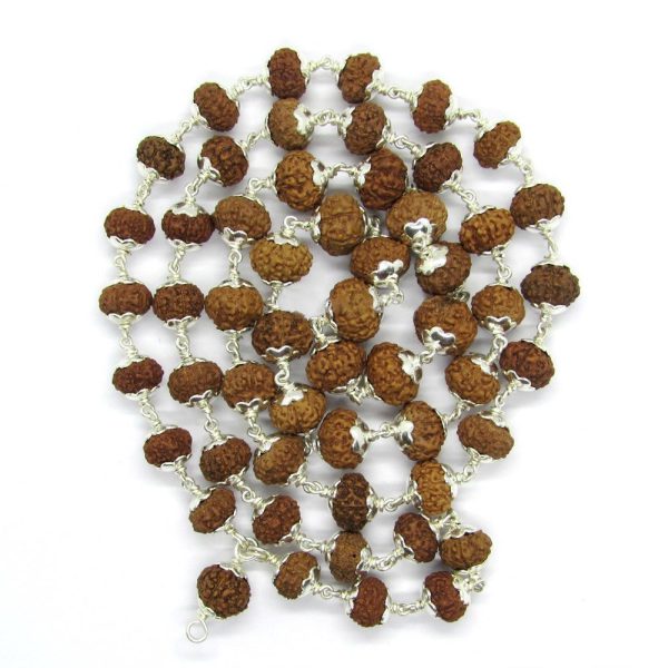 4 Mukhi Indonesian Rudraksha Mala 54 Beads In Silver (9mm-11mm)